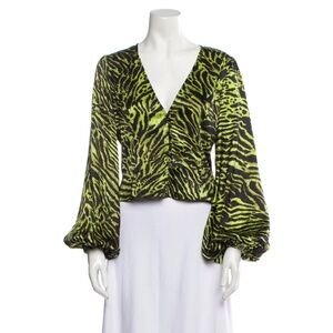 Ganni Tiger Print Silk Satin Blouse